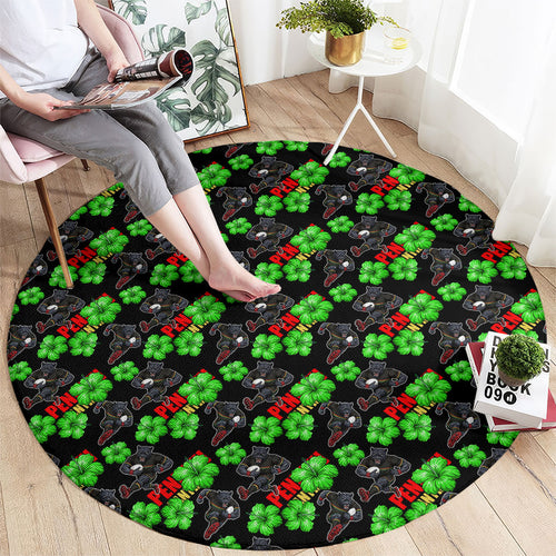Penrith Panthers Round Carpet Tropical Hibiscus Floral Seamless Rugby Mascot