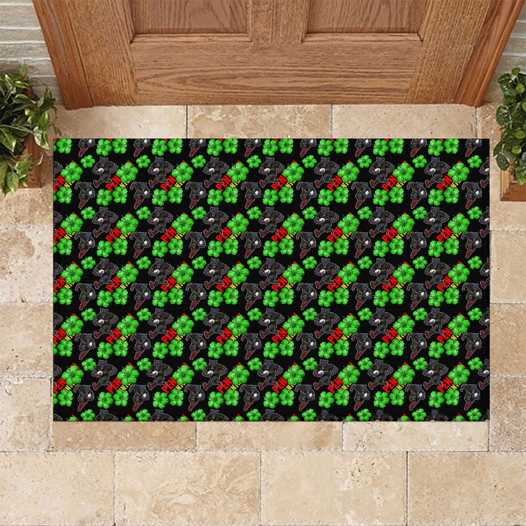 Penrith Panthers Rubber Doormat Tropical Hibiscus Floral Seamless Rugby Mascot