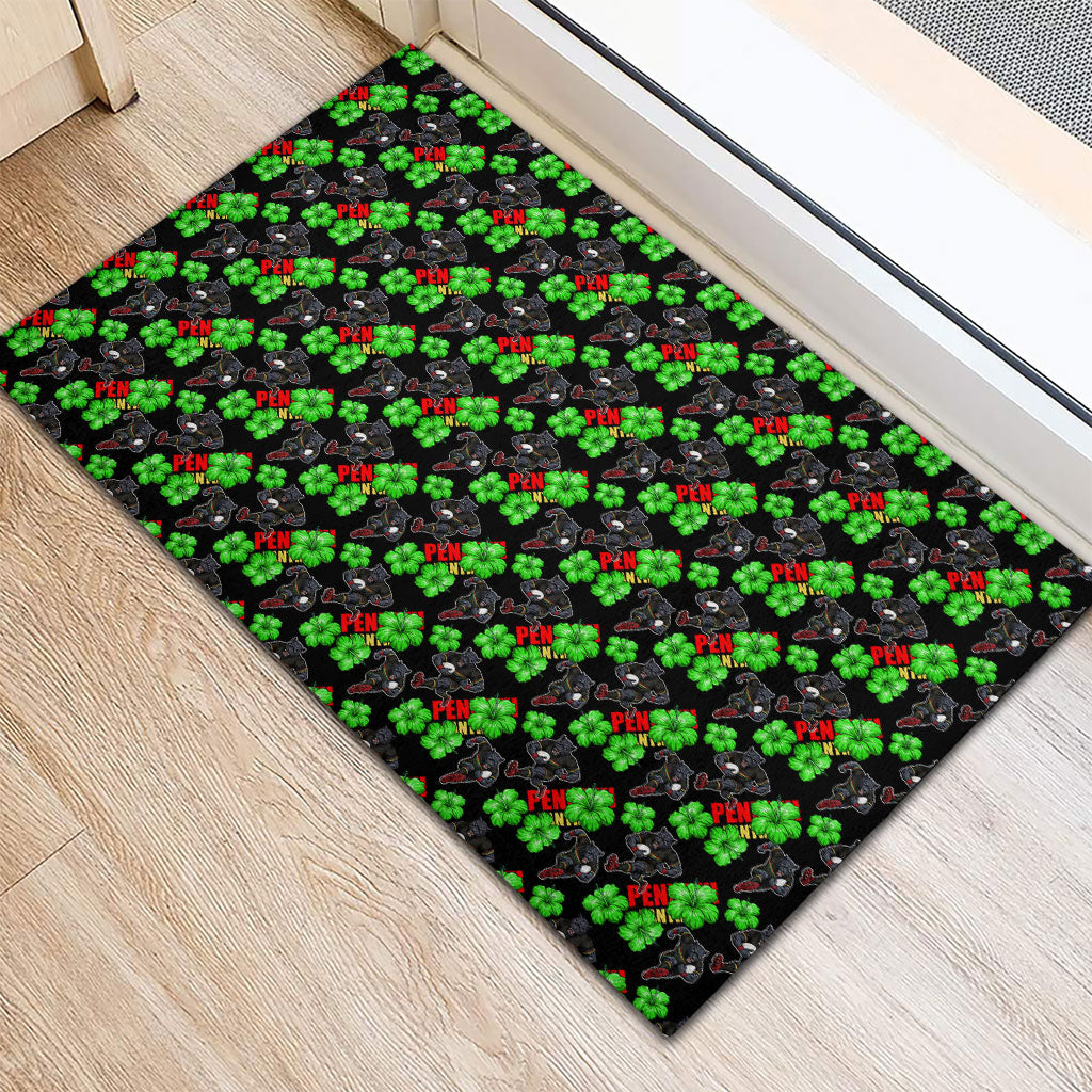 Penrith Panthers Rubber Doormat Tropical Hibiscus Floral Seamless Rugby Mascot