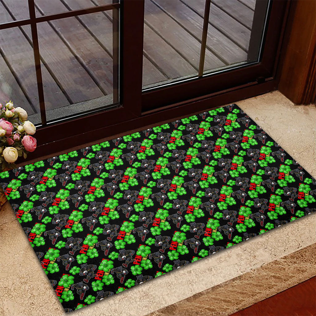 Penrith Panthers Rubber Doormat Tropical Hibiscus Floral Seamless Rugby Mascot