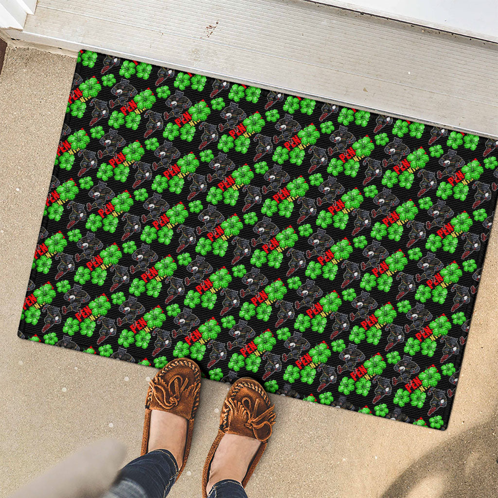 Penrith Panthers Rubber Doormat Tropical Hibiscus Floral Seamless Rugby Mascot