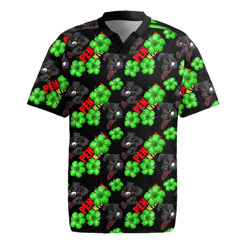 Penrith Panthers Rugby Jersey Tropical Hibiscus Floral Seamless Rugby Mascot