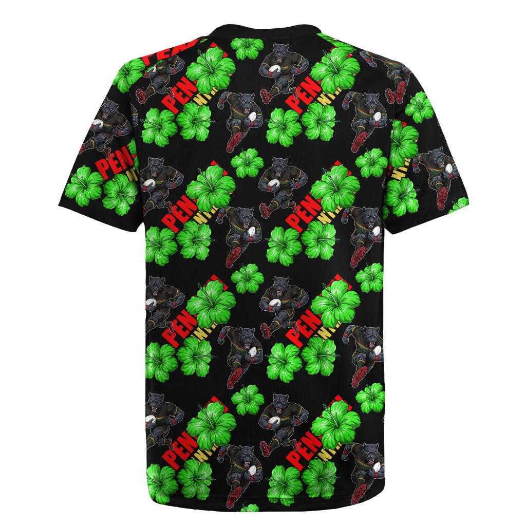 Penrith Panthers Rugby Jersey Tropical Hibiscus Floral Seamless Rugby Mascot
