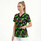 Penrith Panthers Scrub Top Tropical Hibiscus Floral Seamless Rugby Mascot