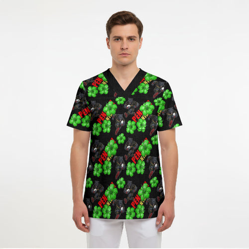 Penrith Panthers Scrub Top Tropical Hibiscus Floral Seamless Rugby Mascot