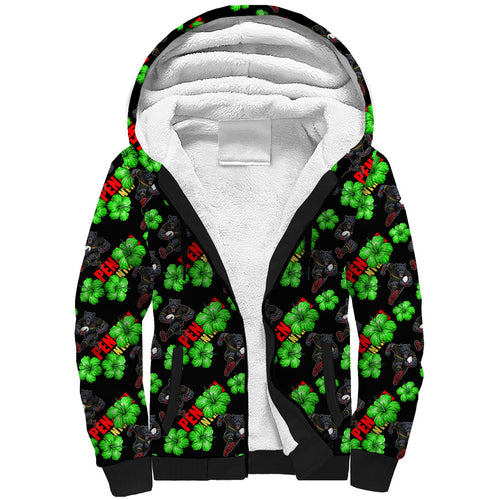 Penrith Panthers Sherpa Hoodie Tropical Hibiscus Floral Seamless Rugby Mascot