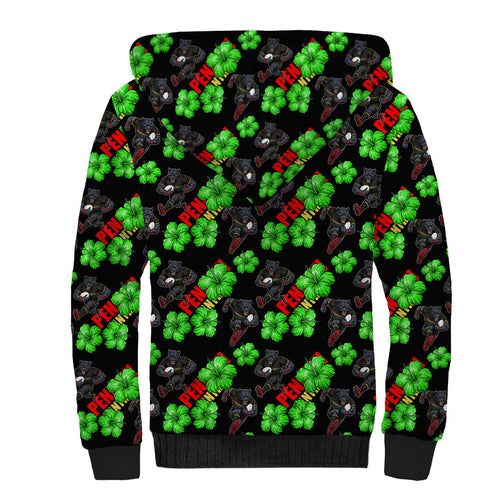 Penrith Panthers Sherpa Hoodie Tropical Hibiscus Floral Seamless Rugby Mascot