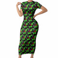 Penrith Panthers Short Sleeve Bodycon Dress Tropical Hibiscus Floral Seamless Rugby Mascot