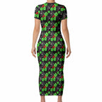Penrith Panthers Short Sleeve Bodycon Dress Tropical Hibiscus Floral Seamless Rugby Mascot