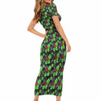 Penrith Panthers Short Sleeve Bodycon Dress Tropical Hibiscus Floral Seamless Rugby Mascot