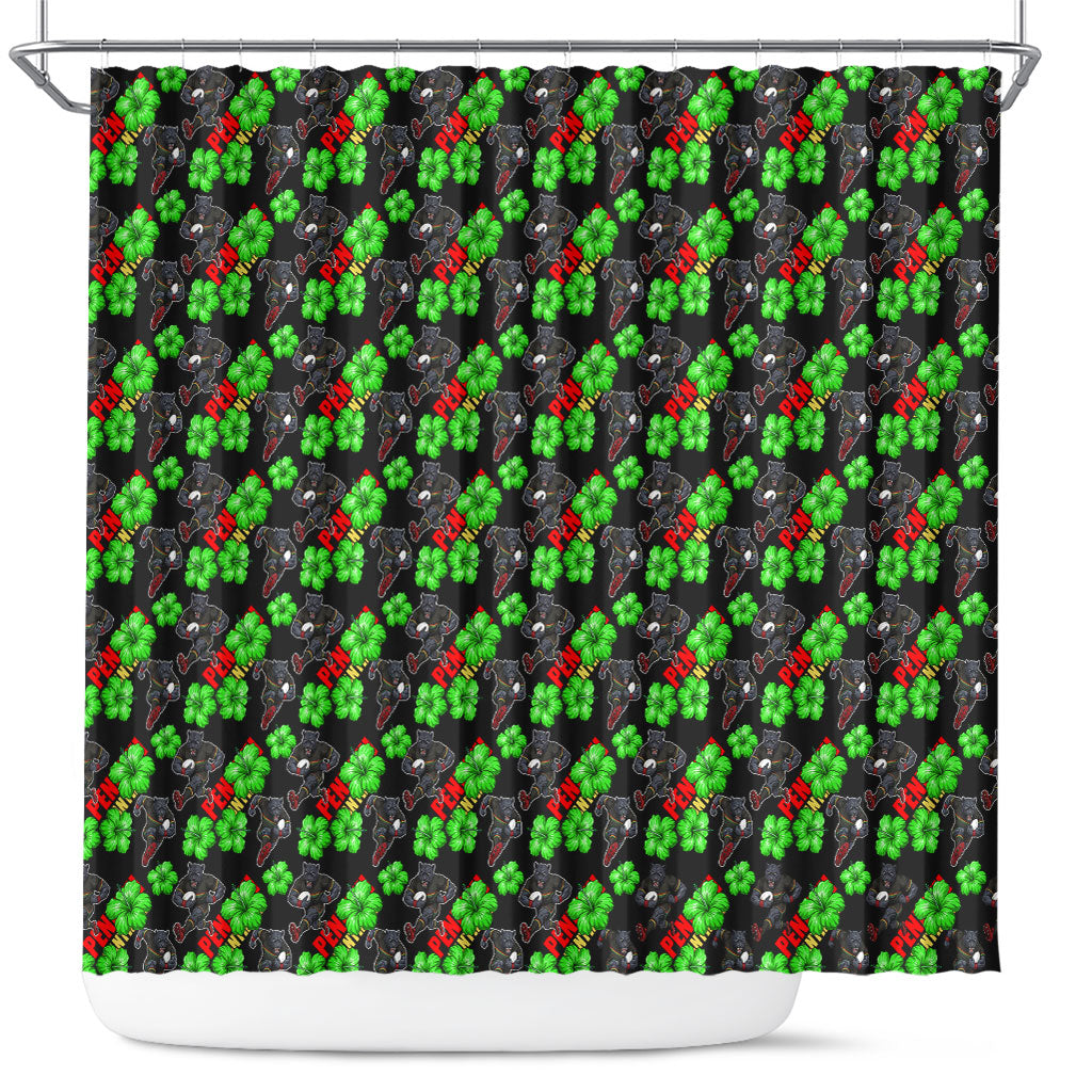 Penrith Panthers Shower Curtain Tropical Hibiscus Floral Seamless Rugby Mascot