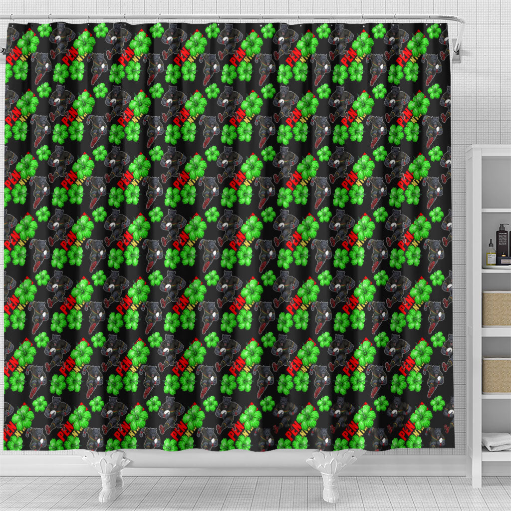 Penrith Panthers Shower Curtain Tropical Hibiscus Floral Seamless Rugby Mascot