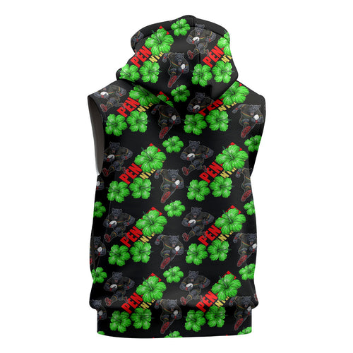 Penrith Panthers Sleeveless Hoodie Tropical Hibiscus Floral Seamless Rugby Mascot