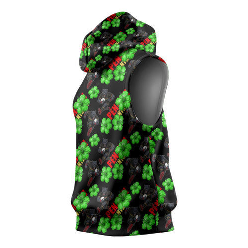 Penrith Panthers Sleeveless Hoodie Tropical Hibiscus Floral Seamless Rugby Mascot