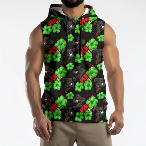 Penrith Panthers Sleeveless Hoodie Tropical Hibiscus Floral Seamless Rugby Mascot
