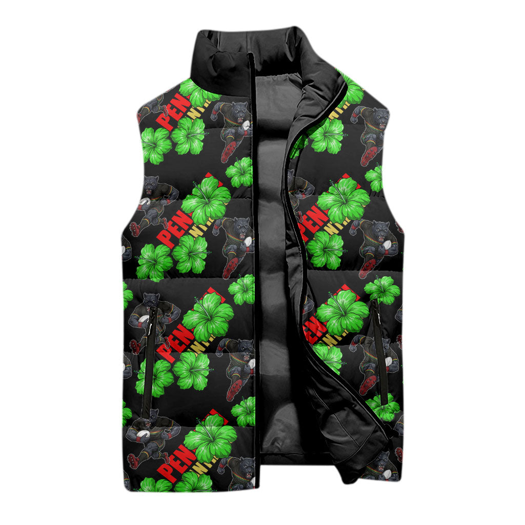 Penrith Panthers Sleeveless Puffer Jacket Tropical Hibiscus Floral Seamless Rugby Mascot