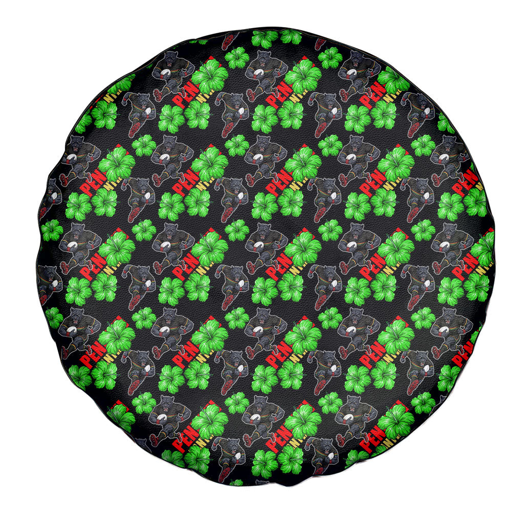 Penrith Panthers Spare Tire Cover Tropical Hibiscus Floral Seamless Rugby Mascot