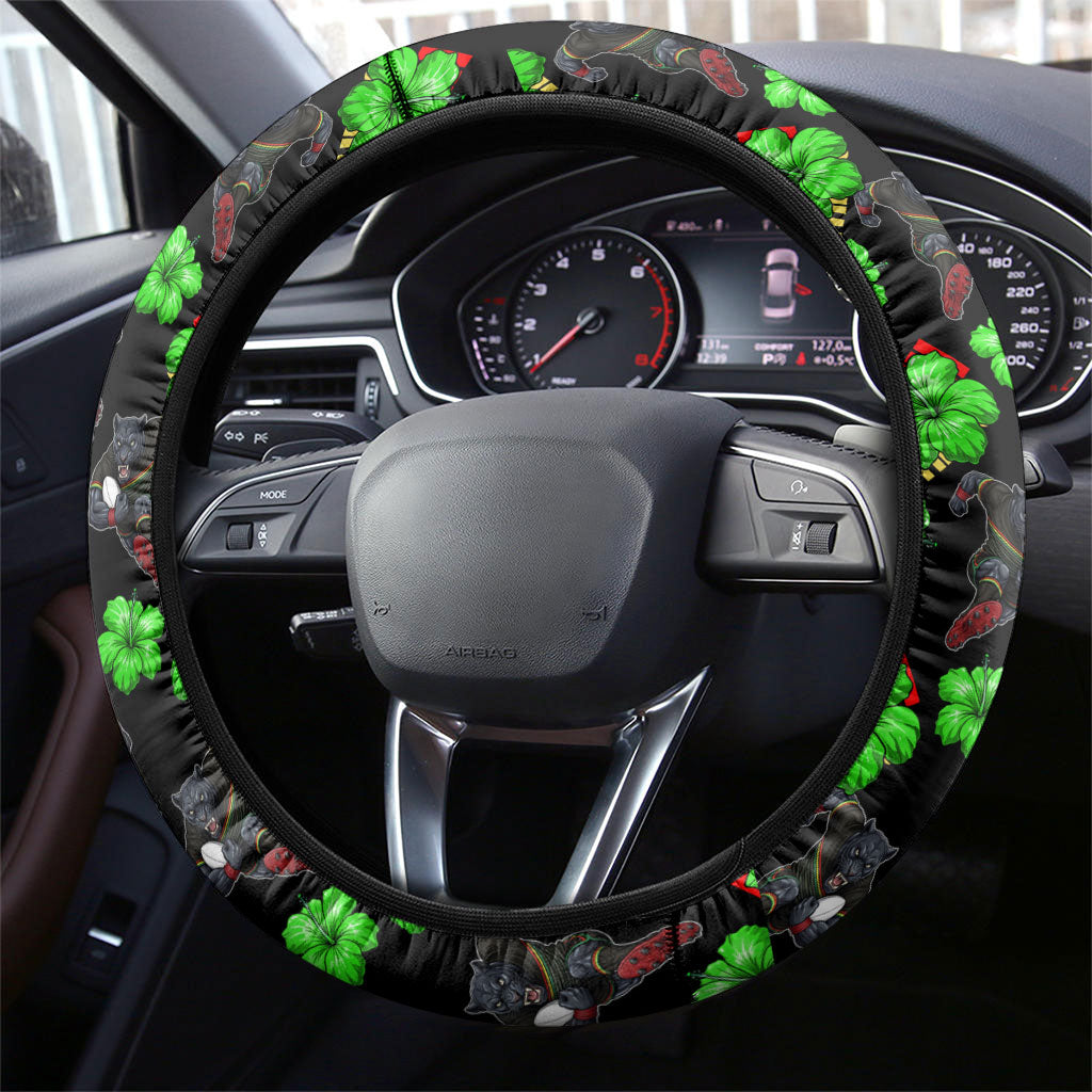 Penrith Panthers Steering Wheel Cover Tropical Hibiscus Floral Seamless Rugby Mascot