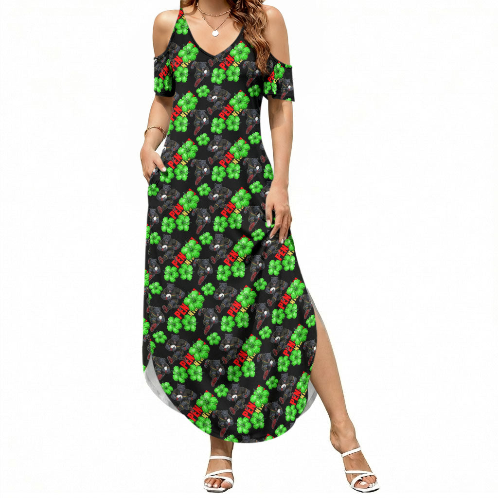 Penrith Panthers Summer Maxi Dress Tropical Hibiscus Floral Seamless Rugby Mascot