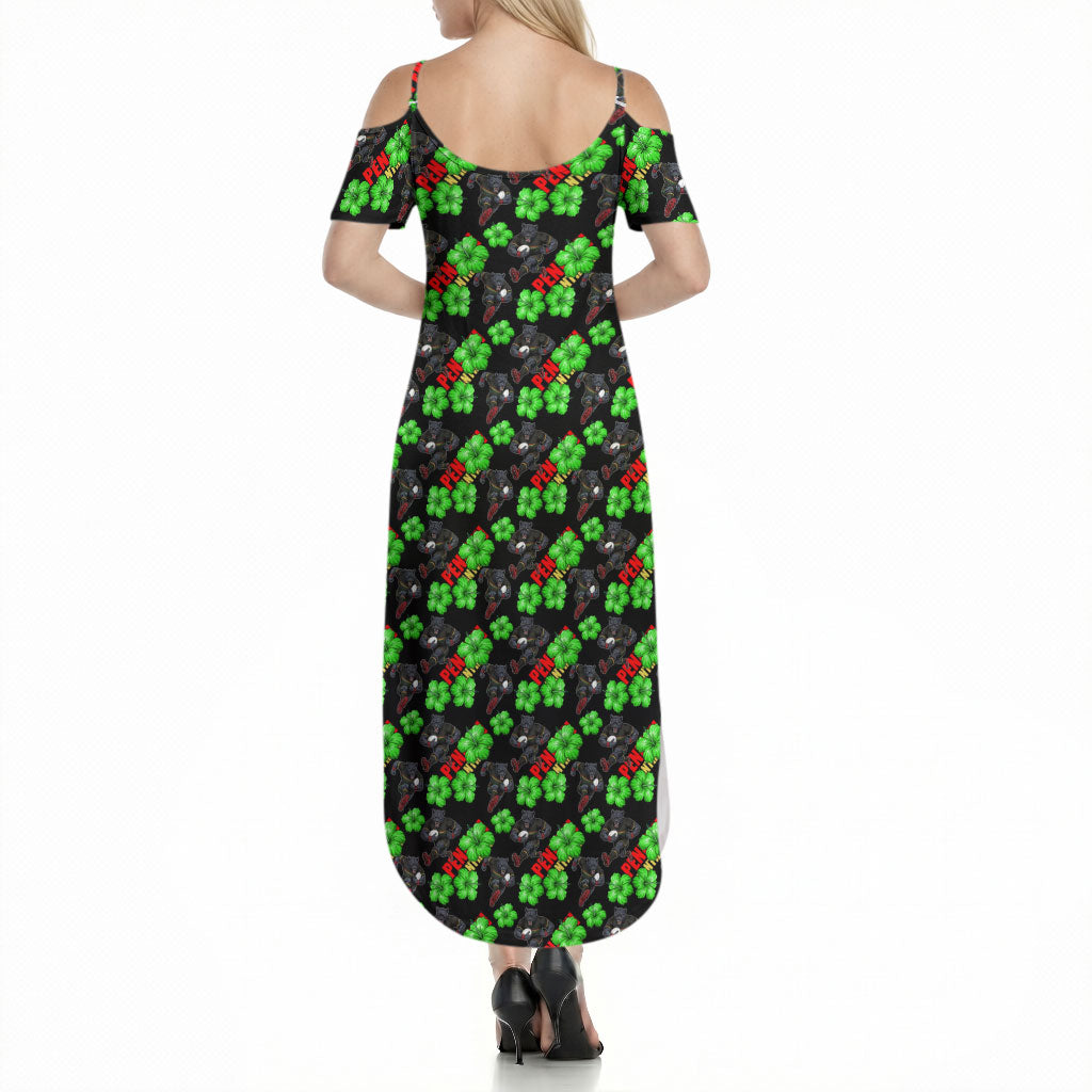 Penrith Panthers Summer Maxi Dress Tropical Hibiscus Floral Seamless Rugby Mascot