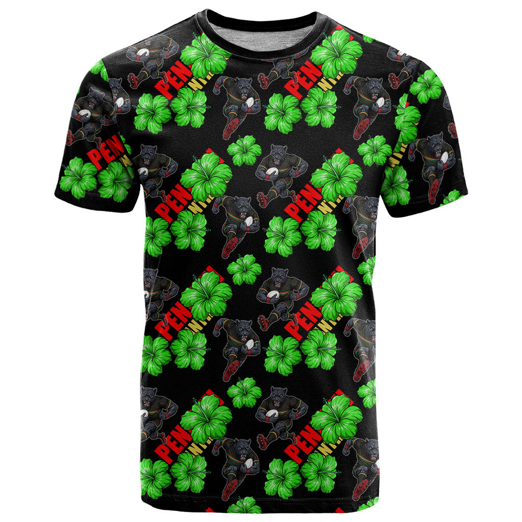 Penrith Panthers T Shirt Tropical Hibiscus Floral Seamless Rugby Mascot