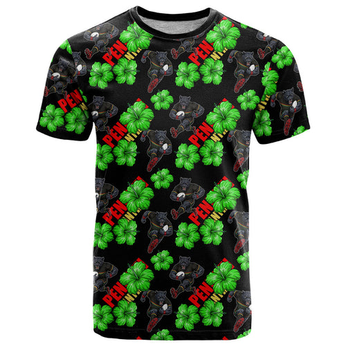 Penrith Panthers T Shirt Tropical Hibiscus Floral Seamless Rugby Mascot