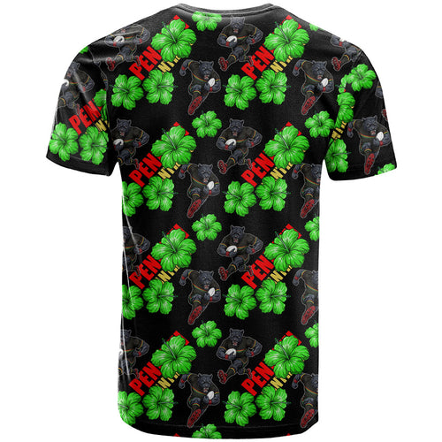 Penrith Panthers T Shirt Tropical Hibiscus Floral Seamless Rugby Mascot