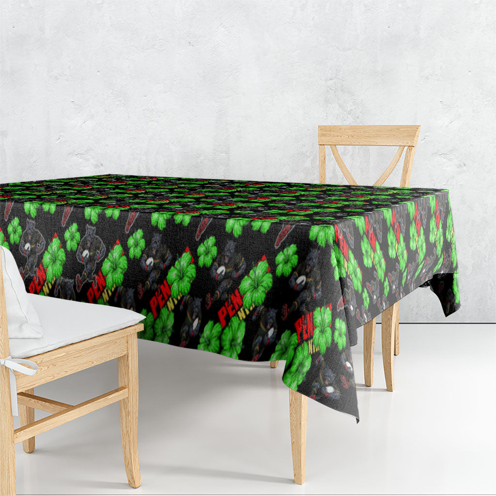 Penrith Panthers Tablecloth Tropical Hibiscus Floral Seamless Rugby Mascot