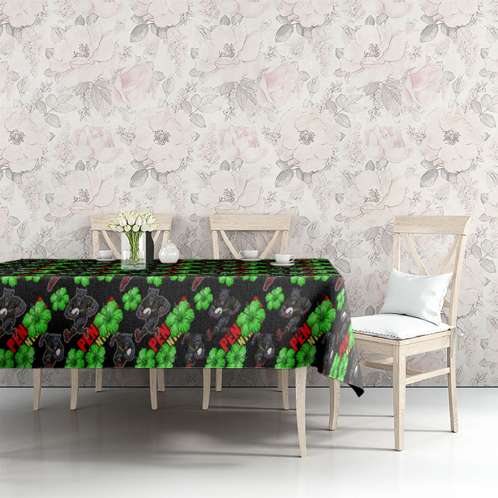 Penrith Panthers Tablecloth Tropical Hibiscus Floral Seamless Rugby Mascot