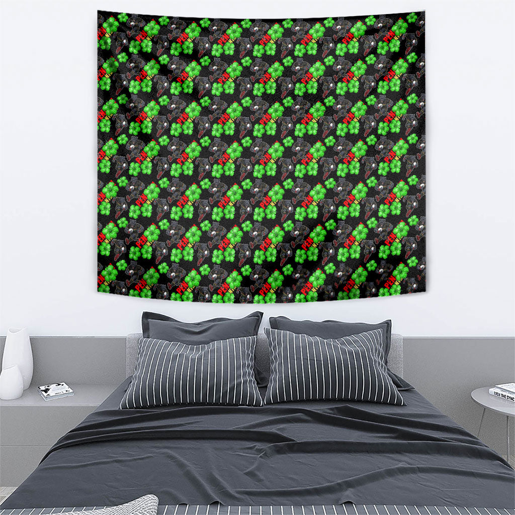 Penrith Panthers Tapestry Tropical Hibiscus Floral Seamless Rugby Mascot
