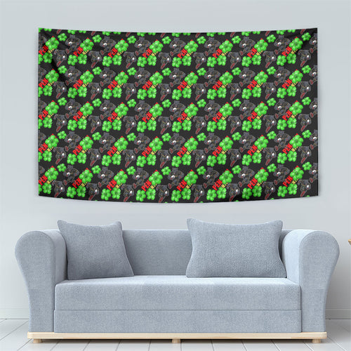 Penrith Panthers Tapestry Tropical Hibiscus Floral Seamless Rugby Mascot