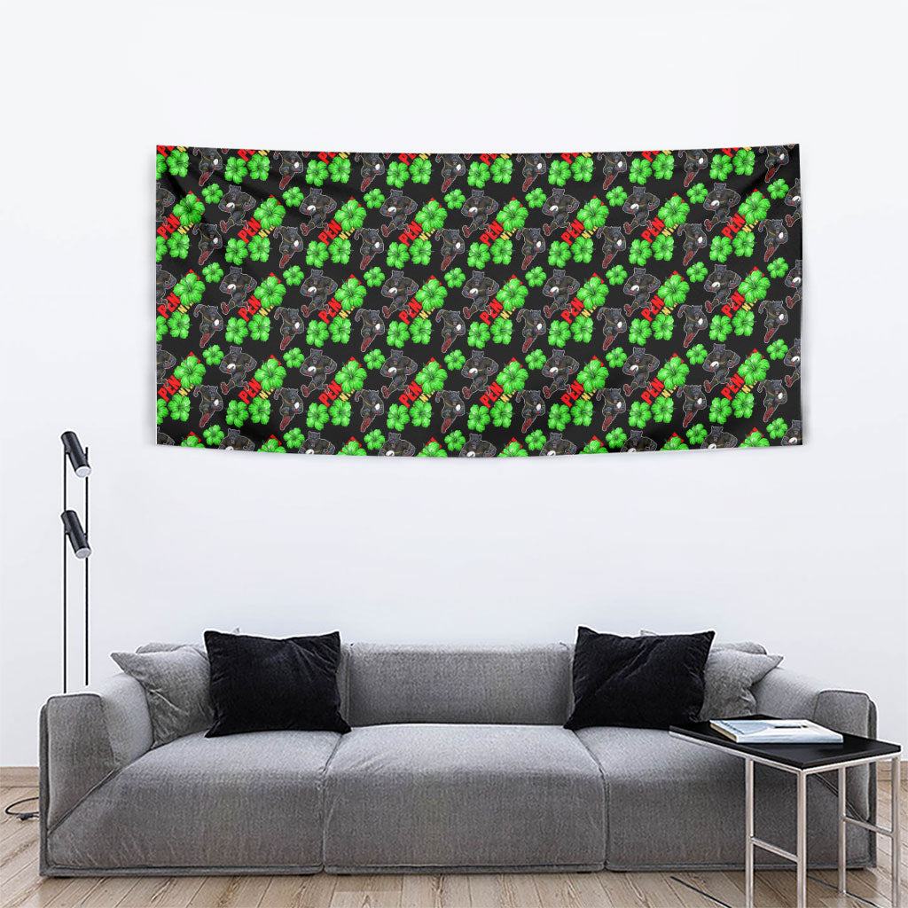 Penrith Panthers Tapestry Tropical Hibiscus Floral Seamless Rugby Mascot