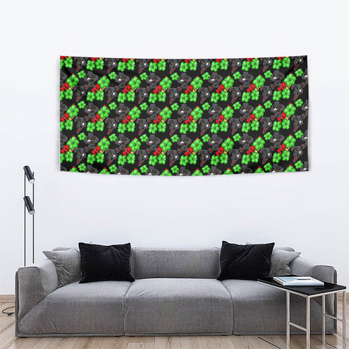 Penrith Panthers Tapestry Tropical Hibiscus Floral Seamless Rugby Mascot