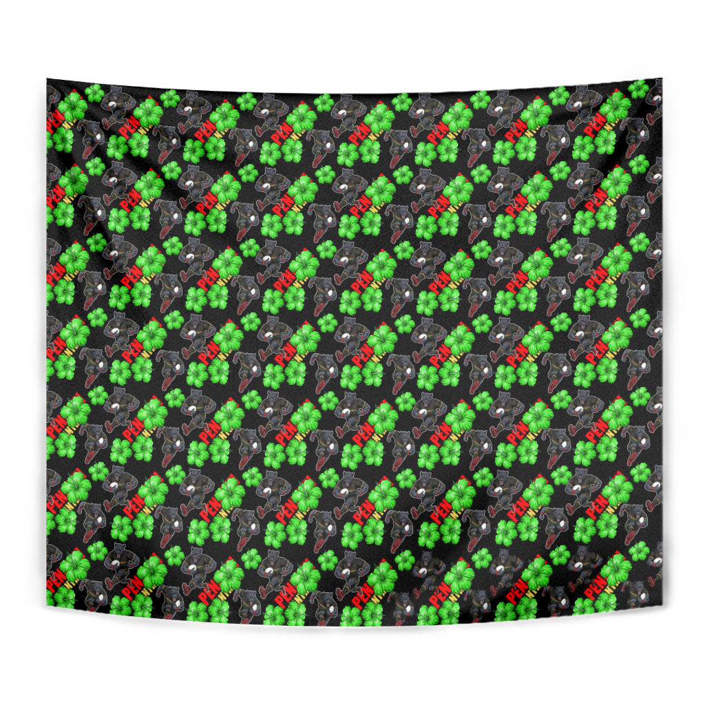 Penrith Panthers Tapestry Tropical Hibiscus Floral Seamless Rugby Mascot