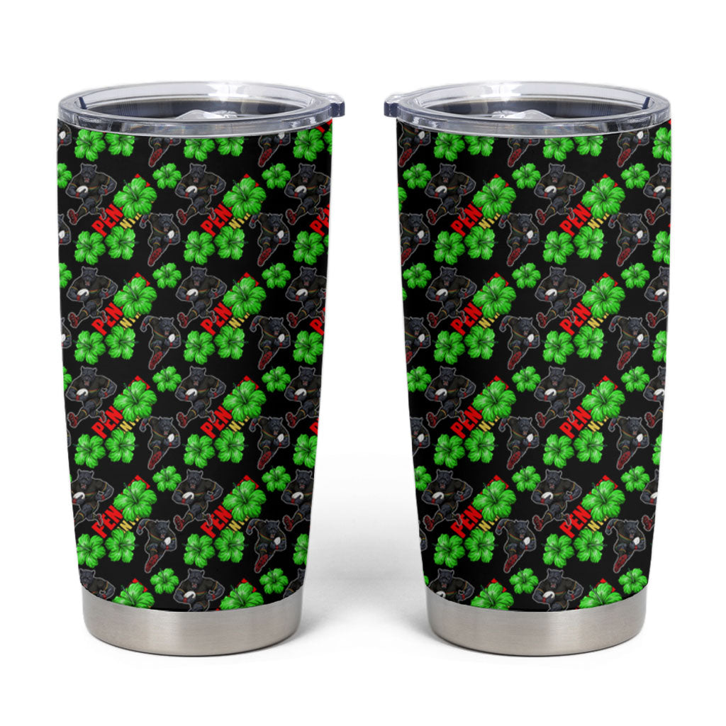 Penrith Panthers Tumbler Cup Tropical Hibiscus Floral Seamless Rugby Mascot