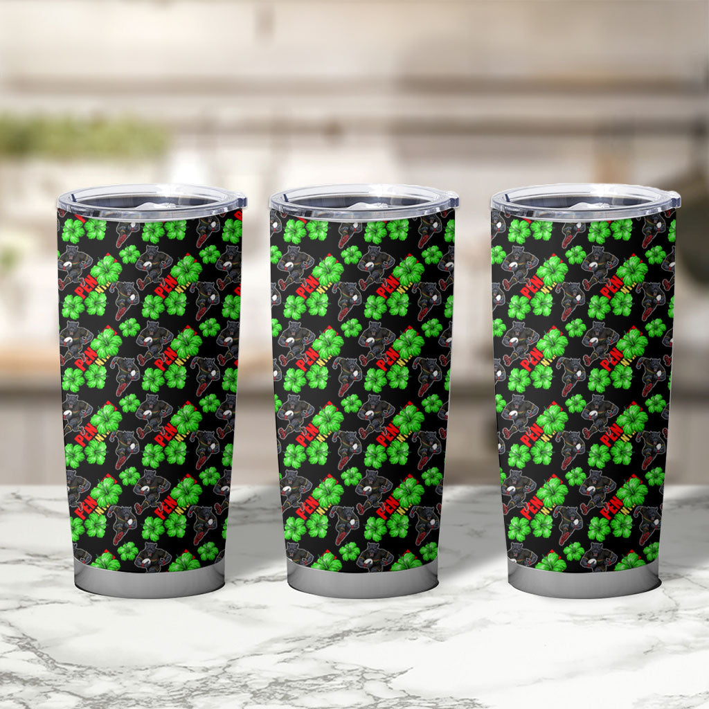 Penrith Panthers Tumbler Cup Tropical Hibiscus Floral Seamless Rugby Mascot