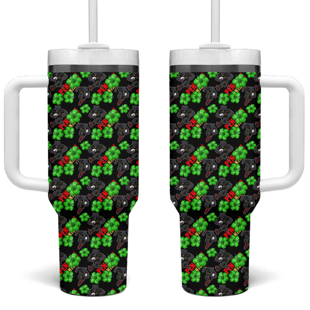Penrith Panthers Tumbler With Handle Tropical Hibiscus Floral Seamless Rugby Mascot
