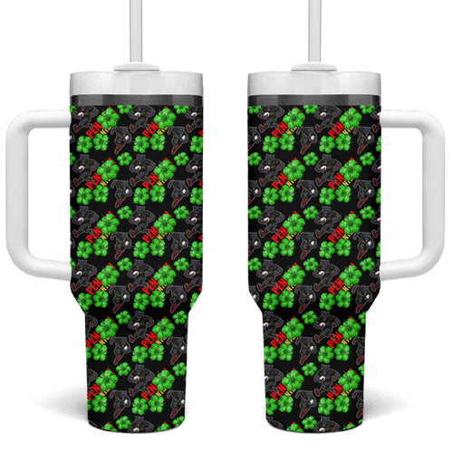 Penrith Panthers Tumbler With Handle Tropical Hibiscus Floral Seamless Rugby Mascot