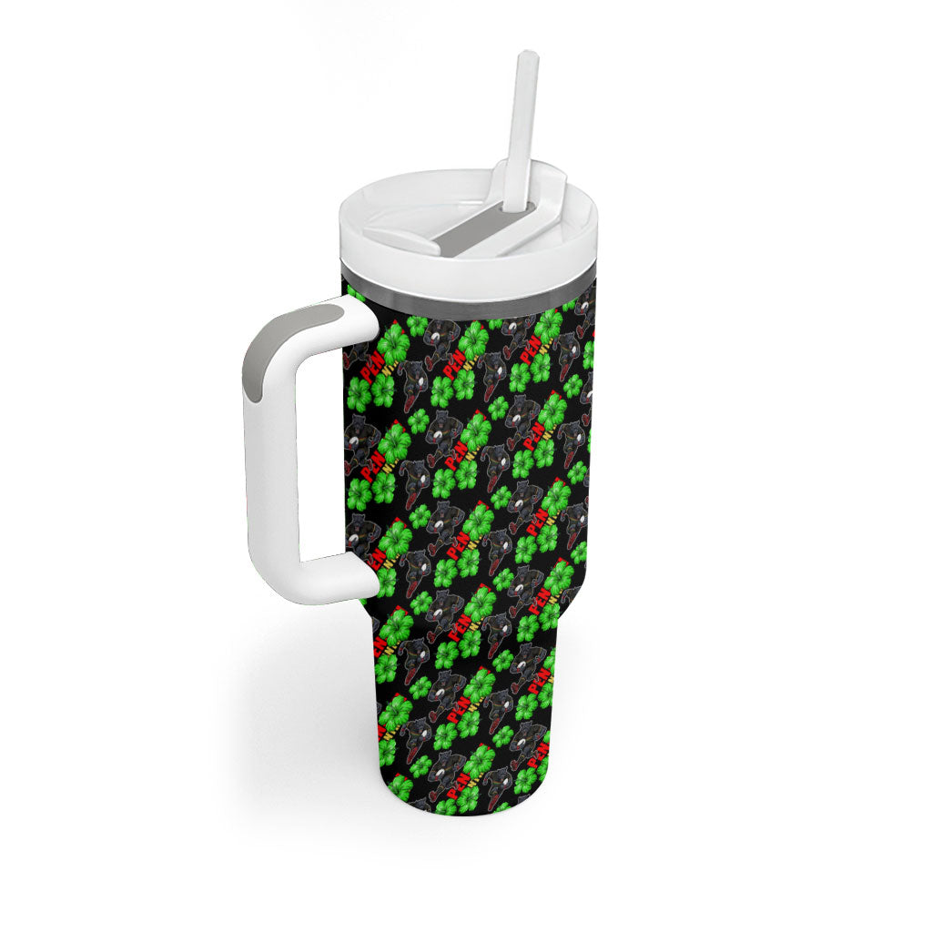 Penrith Panthers Tumbler With Handle Tropical Hibiscus Floral Seamless Rugby Mascot