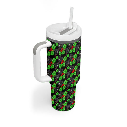Penrith Panthers Tumbler With Handle Tropical Hibiscus Floral Seamless Rugby Mascot