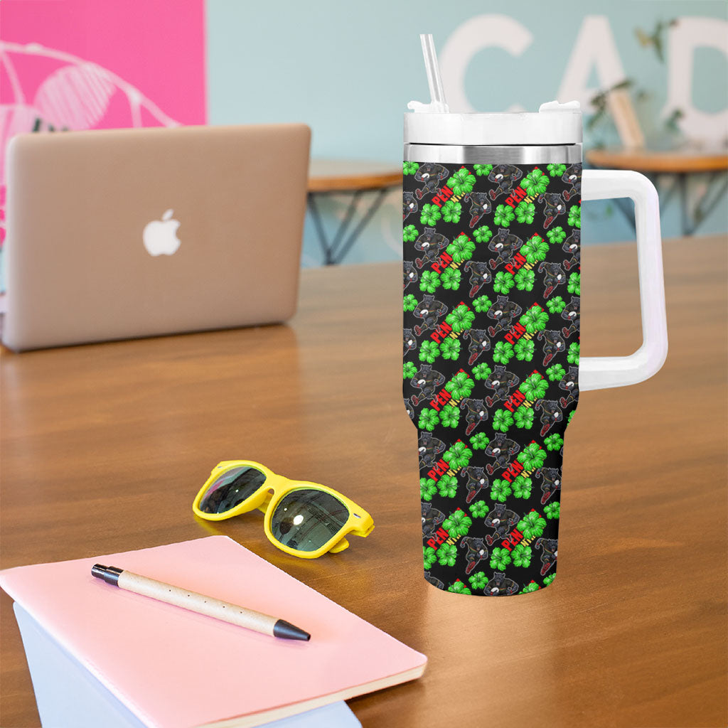 Penrith Panthers Tumbler With Handle Tropical Hibiscus Floral Seamless Rugby Mascot
