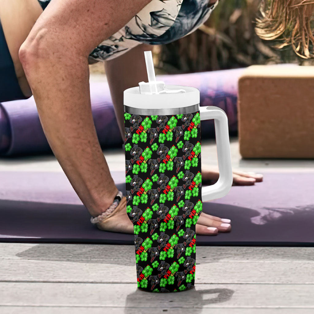 Penrith Panthers Tumbler With Handle Tropical Hibiscus Floral Seamless Rugby Mascot