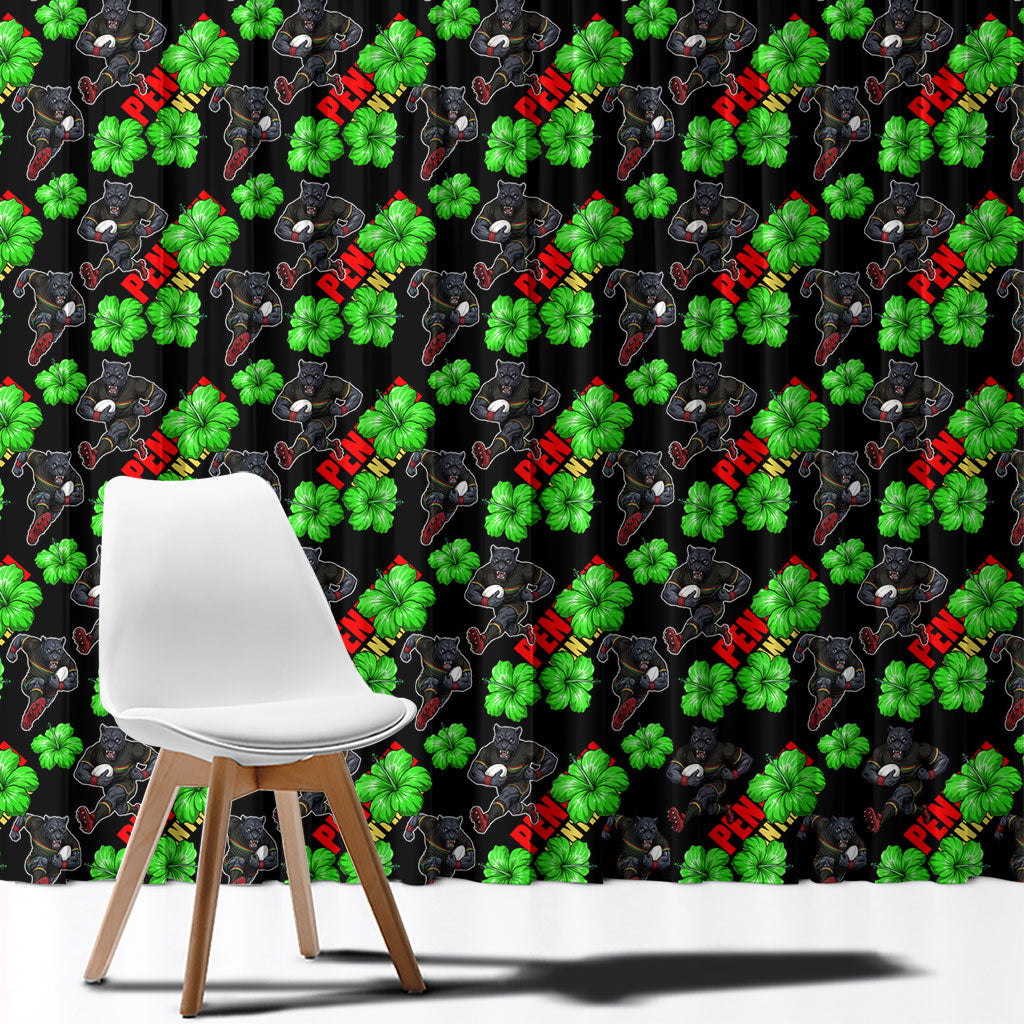 Penrith Panthers Window Curtain Tropical Hibiscus Floral Seamless Rugby Mascot