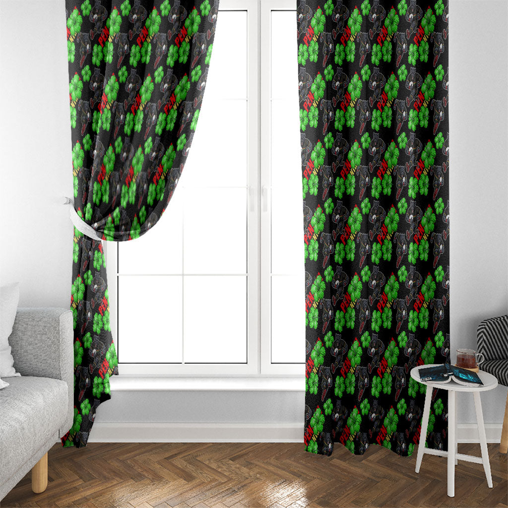 Penrith Panthers Window Curtain Tropical Hibiscus Floral Seamless Rugby Mascot