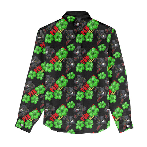Penrith Panthers Women Casual Shirt Tropical Hibiscus Floral Seamless Rugby Mascot