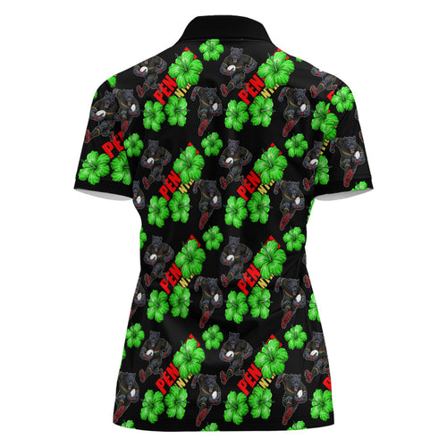 Penrith Panthers Women Polo Shirt Tropical Hibiscus Floral Seamless Rugby Mascot