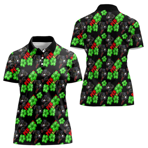 Penrith Panthers Women Polo Shirt Tropical Hibiscus Floral Seamless Rugby Mascot