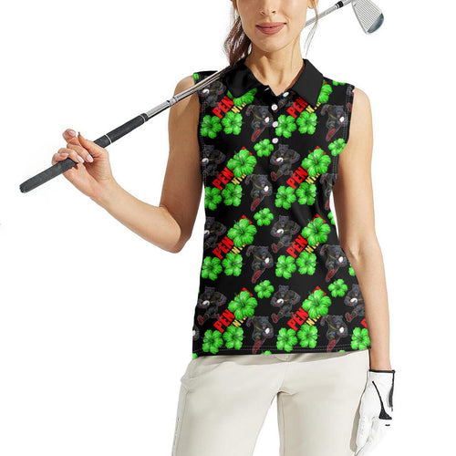 Penrith Panthers Women Sleeveless Polo Shirt Tropical Hibiscus Floral Seamless Rugby Mascot