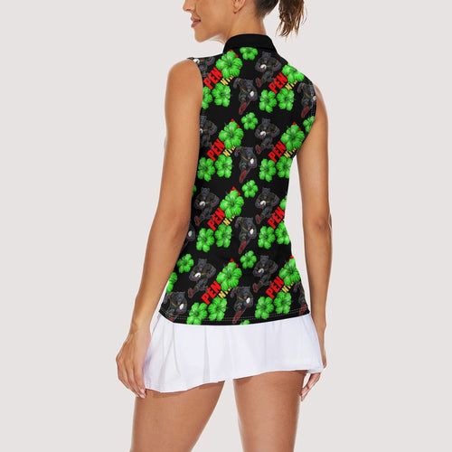 Penrith Panthers Women Sleeveless Polo Shirt Tropical Hibiscus Floral Seamless Rugby Mascot