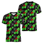 Penrith Panthers Women V-Neck T-Shirt Tropical Hibiscus Floral Seamless Rugby Mascot